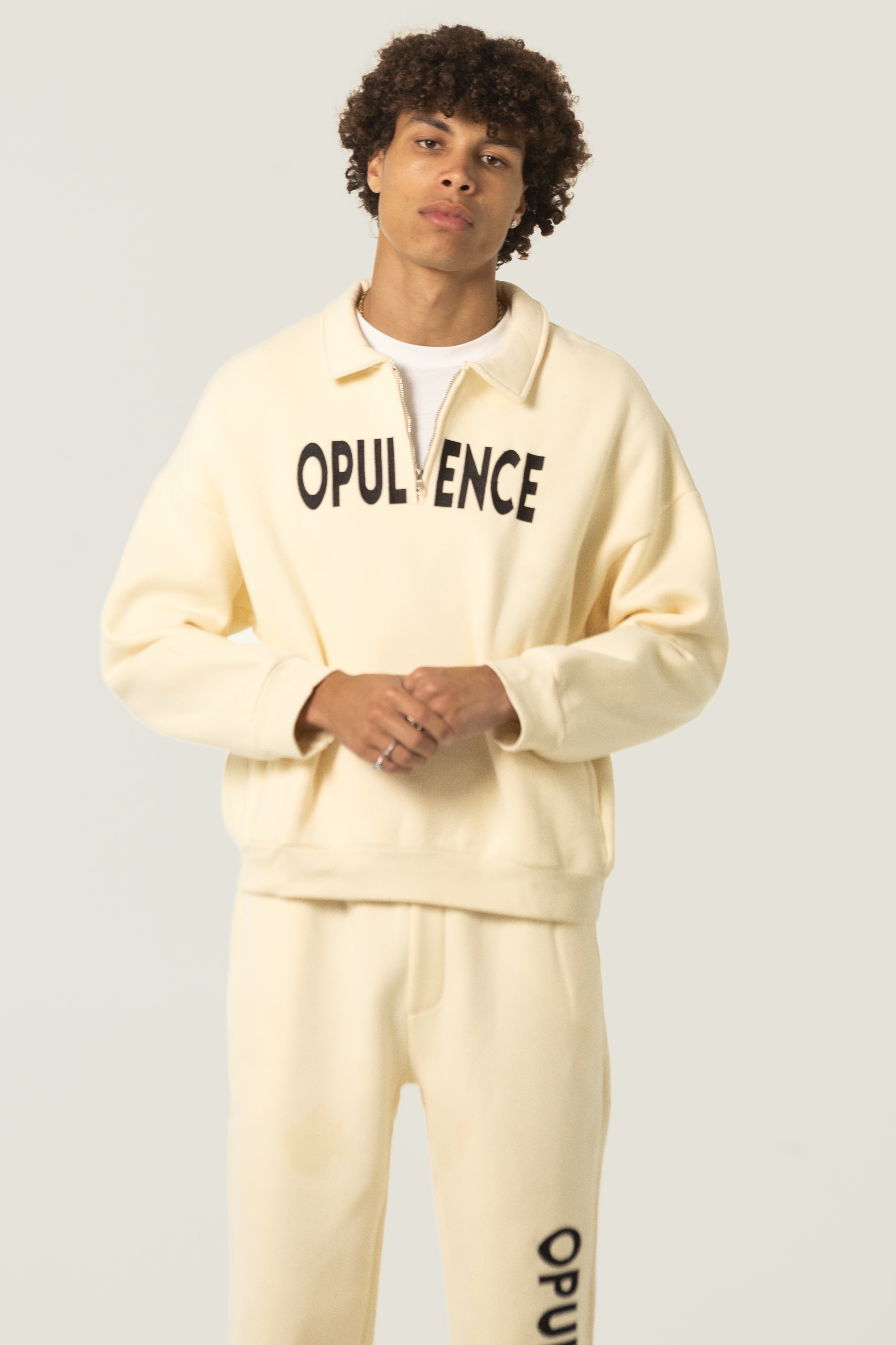 Premium Quarter Zip Pullover - Luxury Cream Fleece Sweatshirt